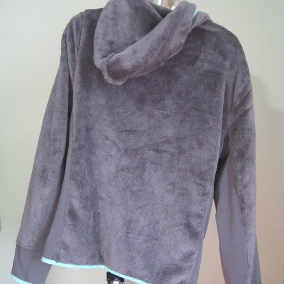 SO Faux Fur Gray/Green Trim Metro Zip Up Jacket With Sherpa Hood Size X-Large - Picture 5 of 9